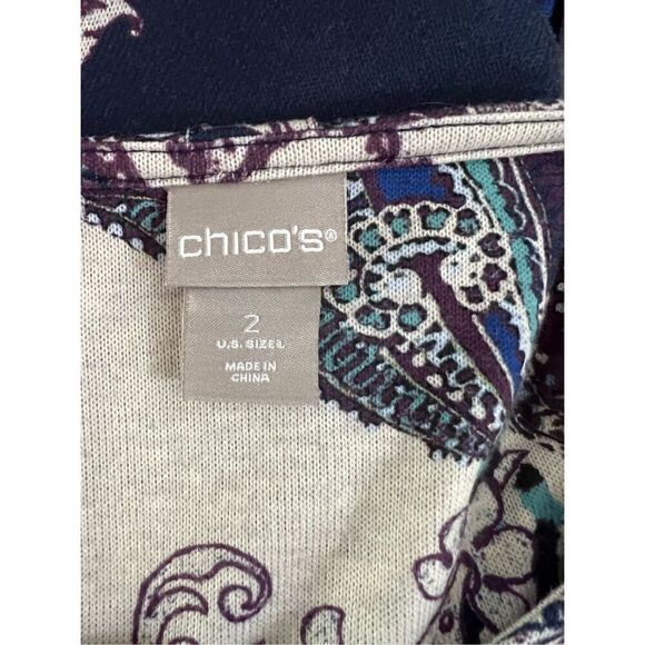 Chicos Purple Blue Printed High Low Tunic Size 2(Large) Long-Sleeve Pockets - Picture 7 of 13